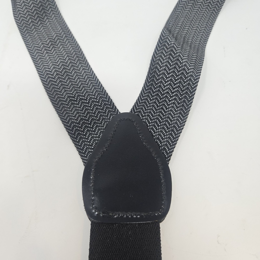 Men's Herringbone Button-On Suspenders Braces Black White Y-Back Leather Ends - Picture 3 of 13
